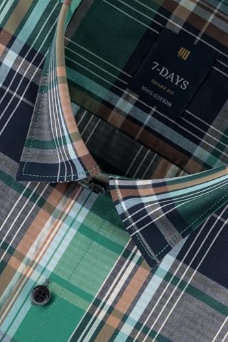 Image of 7-DAYS Men's Premium Check Shirt - 100% Cotton, Tailored Fit (Between Slim & Regular), Full Sleeve, with Pocket - Smart Office & Casual Look