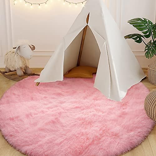 DETUM Pink Round Rug for Girls Bedroom,Fluffy Circle Rug 4 X 4 Feet for Kids Room,Furry Carpet for Teen Girls Room,Shaggy Circular Rug for Nursery Room,Fuzzy Plush Rug for Dorm,Cute Room Decor for Baby 2 51yt7fWX83L. AC
