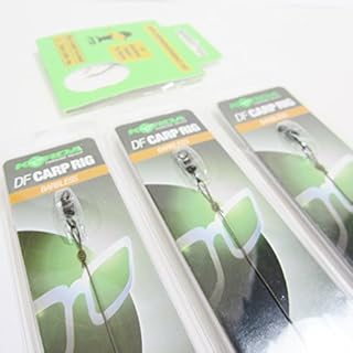 FTD - 3 x KORDA DF CARP RIGS tied to Soft N-Trap Coated Hooklength 15lb/6.8kg (BARBLESS) for Carp Fishing (Selection Contains Sizes 6, 8 & 10 Wide Gape Hooks) - includes 10 FTD Hooks to Nylon