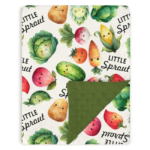 Image of Tewrnvioc Baby Blankets for Girls Boys 30" x 40", Soft Double Layer Minky Blanket with Dotted Fleece Back, Nursery Bed Receiving Quilt Newborn Infant Toddler Shower Gift Little Sprout Vegetables Theme