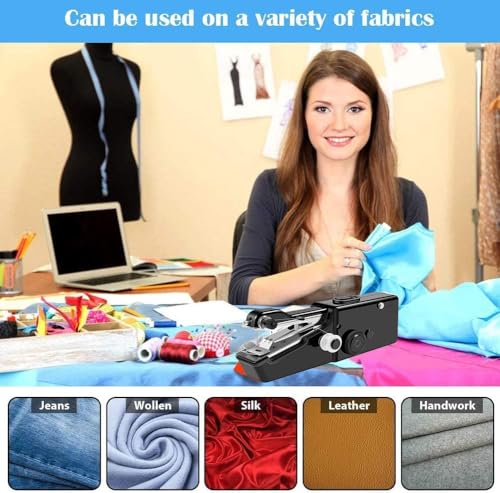 Image of Handheld Sewing Machine, Mini Electric Portable for Travel & DIY | Compact electric handheld for quick clothing & curtain repairs. Ideal starter kit for beginners, home & travel DIY crafts