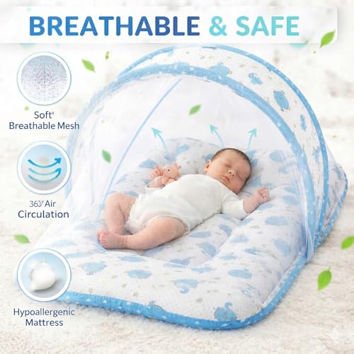 Image of Mommers Baby Mosquito Net for Bed | Foldable Portable Infant Mosquito Net with Breathable Mesh & Zipper | Protection from Mosquitoes & Insects 0 to 6 Months