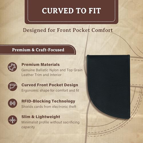 Ballistic Nylon Wallet for Men - RFID Front-Pocket Wallet - Curved Men’s Wallets w/ 3 Card Slots, Plastic ID Slot, Stash Pocket, Full Billfold Section & More - Classic Slim Wallets for Men(Black)2