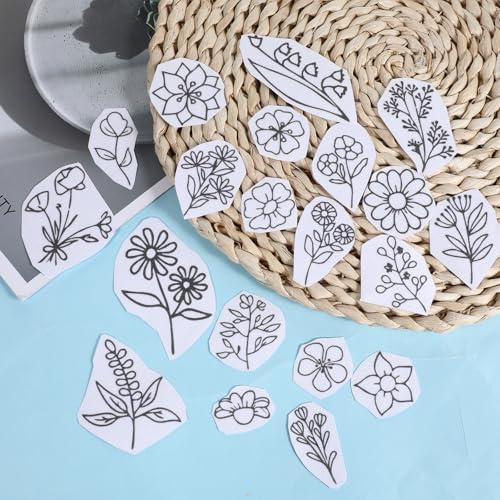 Image of 2 Sheets 39 PCS Water Soluble Embroidery Patterns, Stick and Stitch Embroidery Designs, Stick and Stitch Stencil Hand Stitching for Sewing Enthusiasts and Beginners, Large Flowers and Leaves