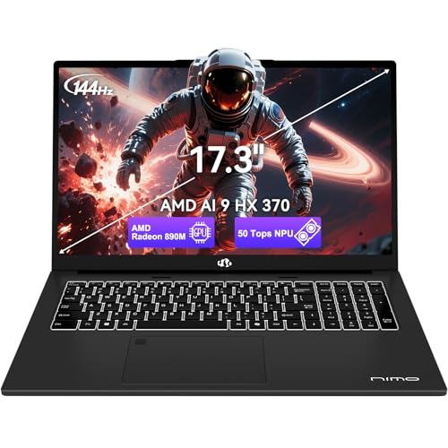 Image of NIMO Copilot+ PC 17.3 inch AI-Laptop, AMD Ryzen AI 370 (50 Tops NPU), Radeon 890M, 64GB RAM 2TB SSD, 144Hz FHD, USB 4.0 Support eGPU, 100W PD, Professional Local AI Workstation for Programmers & Creators