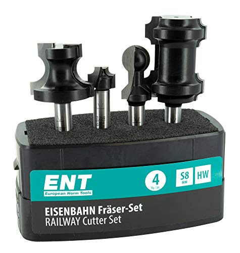 ENT 09050 4-tlg. Eisenbahn-Fräser-Set zum Fräsen von Holzschienen, HW, Schaft (S) 8 mm