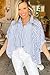 Women Sky Blue 2025 Summer Stripe Dolman Sleeve V Neck Oversize Shirt Tops Casual Button Up Short Sleeve Striped Blouse