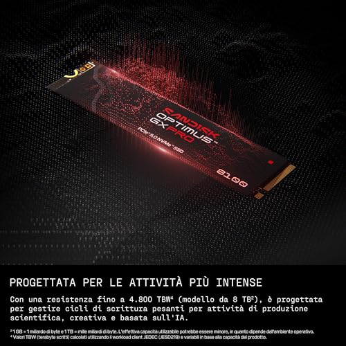 SANDISK Optimus GX PRO 8100 PCIe Gen 5 NVMe SSD 2 TB (velocità di lettura e scrittura sequenziali fino a 14.900/14.000 MB/s, TLC 3D CBA NAND, fino a 1.200 TBW) - Hdd - Immagine 2