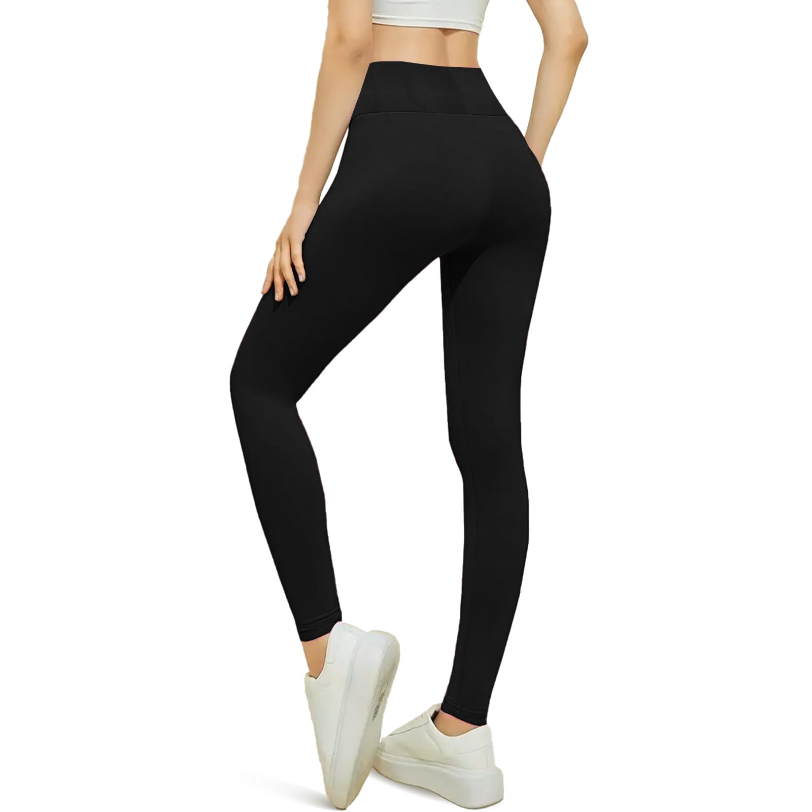 Netsetuk Women's Black Fleece Lined Leggings For High Waisted Tummy Control Yoga Stretchy Pants Winter Warm For Workout Gym Sport
