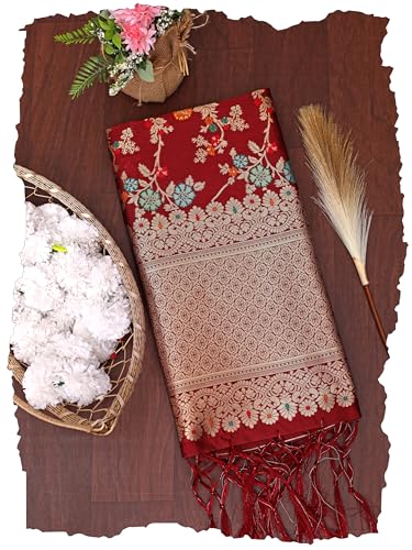 Image of DEVANGI Women's Woven Banarasi Silk Dupatta /Chunni For Women, Floral Print 1 Meter Wide and 2.3 Meter Length Printed Designer Dupatta /Chunni For Girls