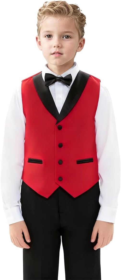 ProPoFol Boys Tuxedo 3 Piece Suit Set,Shawl Lapel Slim Fit Suits for Kids Wedding Outfit Blazer Vest Pants Set with Bow Tie - Image 3