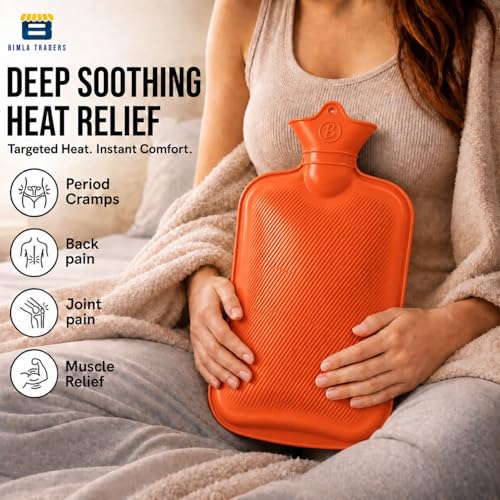 Image of Btag Hot Water Bag (2Ltr) for Pain Relief | Non-Electric Rubber Heating Bottle Period Cramps, Body Aches | Long Heat Retention | Wide Mouth with Leak Proof Cap & Skin Friendly Material (Orange)