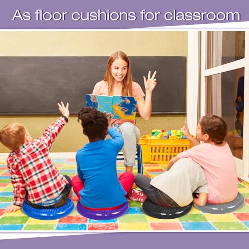 Image of Amylove 6 Pcs Wiggle Seat Inflated Wobble Cushion for Sensory Kid 13 Inch Balance Disc Kids Flexible Seating Exercise Sensory Pad Chair Cushion for Classroom Office School(Dark Color)