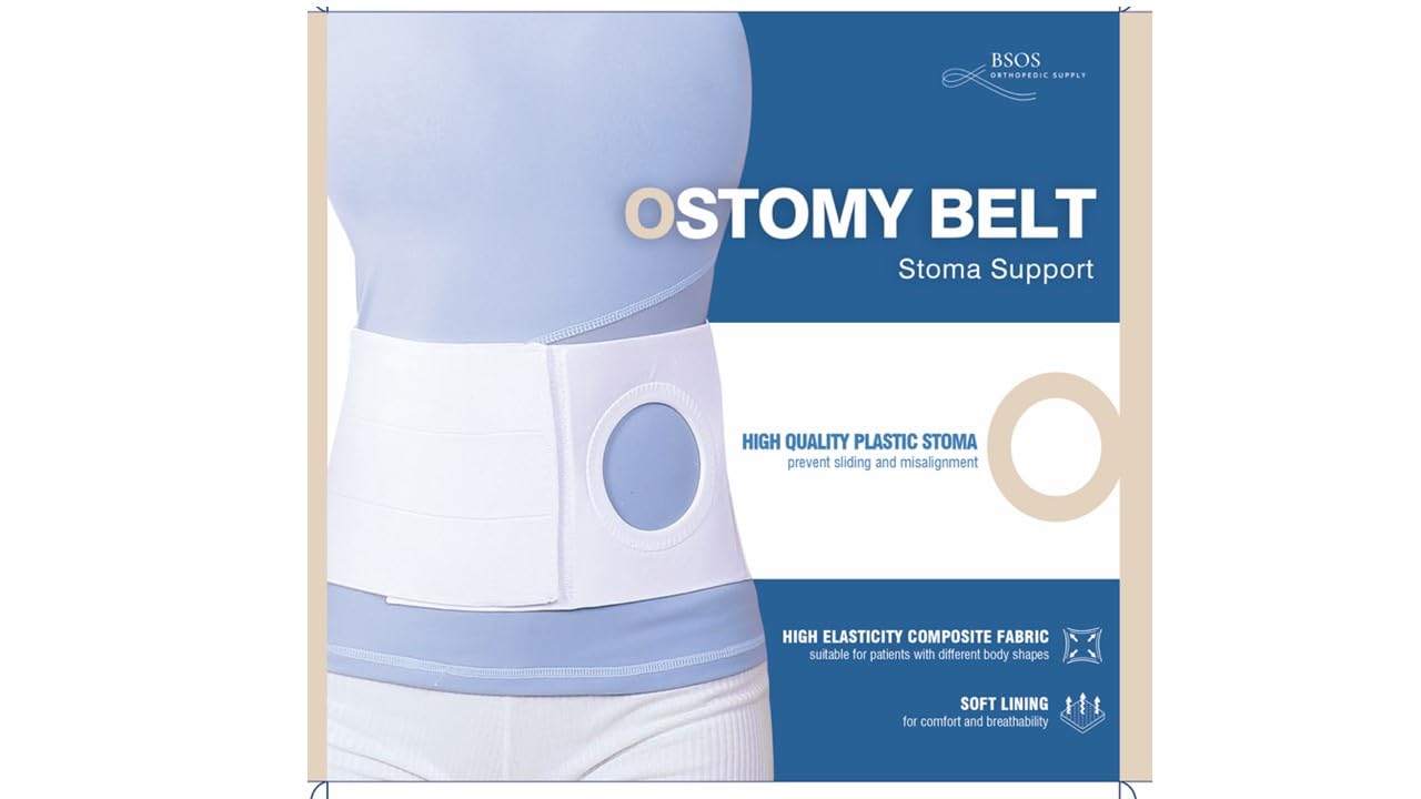 BSOS Orthopedic Stoma Support Belt, Ostomy Hernia Belt, Abdominal Brace for Post-Operative Care, Adjustable (Large)