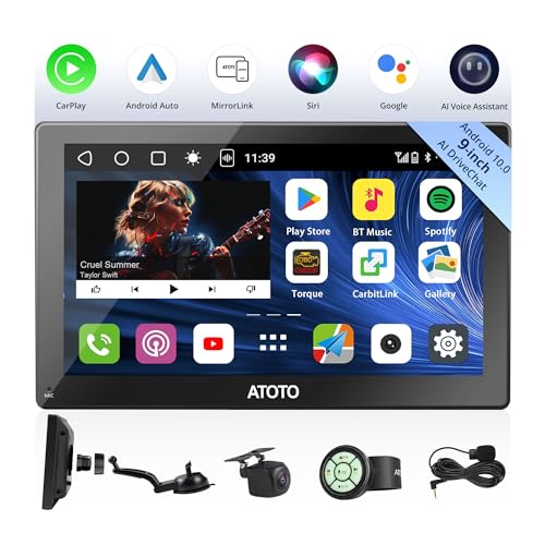 CarPlay Screen for Car/Android Auto Screen Wireless Wired, Portable Android System 9 Inch QLED Touchscreen 1280x720p, 2GB/32GB ChatGPT AI Multimedia Car Play, Fast Boot (9 inch)