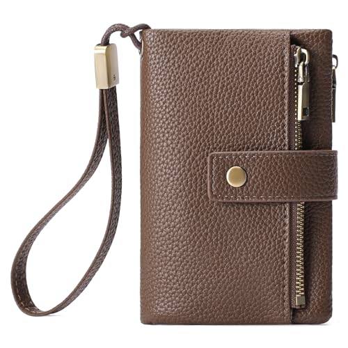 Image of SENDEFN Small Wallet for Women Leather RFID Blocking Wristlet Wallet Credit Card Holder with Double Zipper Coin Purse Ladies Bifold Purse