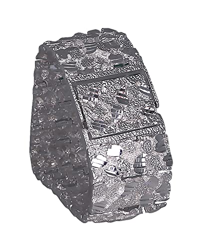 Huge Heavy Sterling Silver Nugget Bracelet with Stunning Diamond Cuts - 29mm Width, 8.5 Inches4