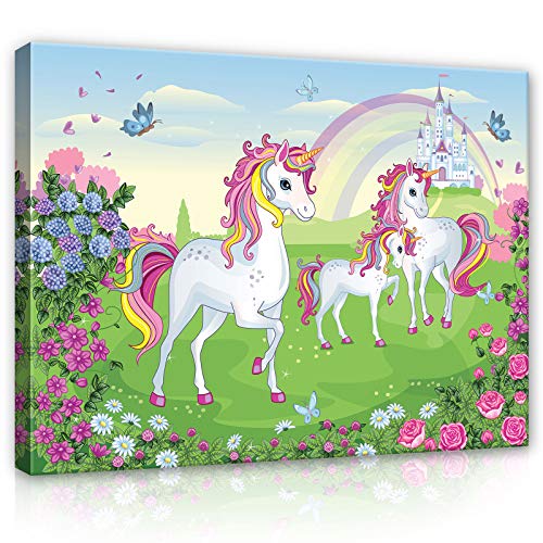 WallArena - Leinwand Bilder - Einhorn Kinderzimmer Mädchen Rosa Schmetterling - 80x60 cm Leinwandbilder - Bild auf leinwand - Wandbild XXL groß Wandbilder für Schlafzimmer Wohnzimmerbilder Modern WallArena - Leinwand Bilder - Einhorn Kinderzimmer Mädchen Rosa Schmetterling - 80x60 cm Leinwandbilder - Bild auf leinwand - Wandbild XXL groß Wandbilder für Schlafzimmer Wohnzimmerbilder Modern