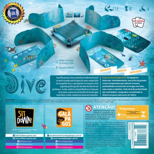 Galápagos, Dive, Jogo de Tabuleiro para Amigos, 1 a 4 jogadores, 20 – 30 min, Muticolor