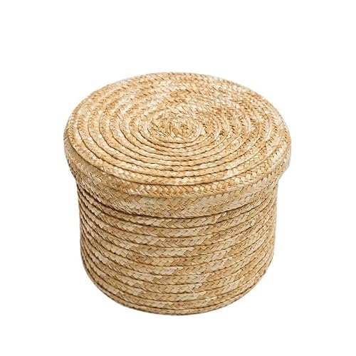 MRKU Folding Laundry Basket Household Storage Hamper Grass Hand-woven With Lid Weaving Snack Sundries Cosmetics Box