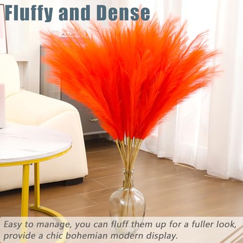 Image of 38 inch 10 Stems Tall Pampas Grass Decor Faux Orange Pampas for Floor Vase