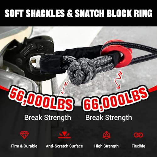 Image of BARTOO Winch Snatch 66000 LB Recovery Ring with 2 PCS Soft Shackle 1 /2 inch X 22 Inch Winch Rope, for ATV UTV SUV Truck Off-Road Vehicle Recovery Accessories, Gray