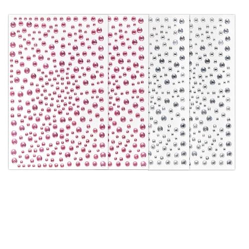 1300 particles Strass Autocollant, 4pcs autocollants en cristal de diamant, Autocollants en strass auto-adhésifs, Pour la décoration du visage, Manucure DIY (argenté+rose)
