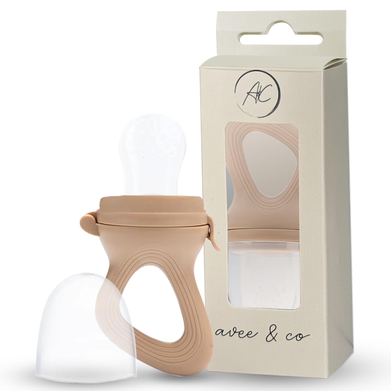 Avee & Co Silicone Teething Pacifier and Fresh Fruit Feeder, Baby Pacifier for Teething, Toddler Teething Toy (Brown)