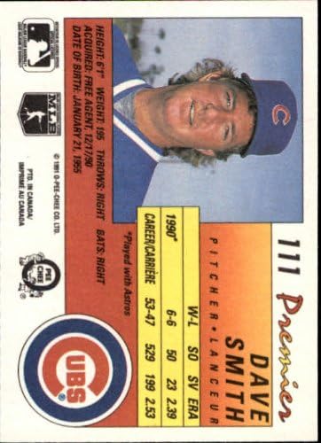 Miniatura 2 de 1991 OPC O-Pee-Chee Premier Baseball #111 Dave Smith Chicago Cubs