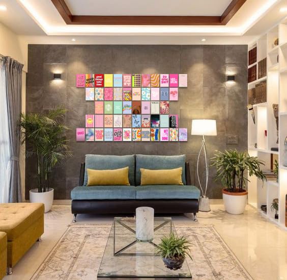 Image of Pack of 54 Danish Pastel Wall Collage Kit Posters - 4 x 6 Inches Wall Decor Poster - Wall Art For Bedroom, Living room, Office - 1 Tissue Tape