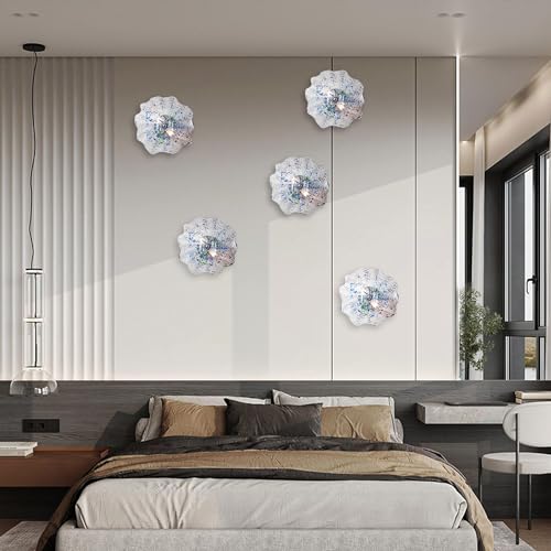 Image of Stained Glass Wall Light Dia 12 inch Wall Lamp with Murano Glass Shade Vintage Vanity Lighting Fixture with Metal Base Flush Mount Wall Sconce 2-Light for Bathroom, Bedroom, Bedside, Entryway