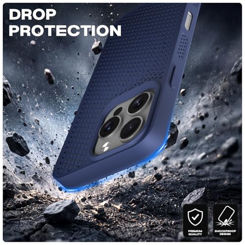 Image of Pikkme Back Cover for iPhone 16 Pro Max | Honeycomb Cooling Design | Silicone Heat Dissipation | Mag-Safe Compatible | Shockproof Camera Protection Bumper Case (Blue)