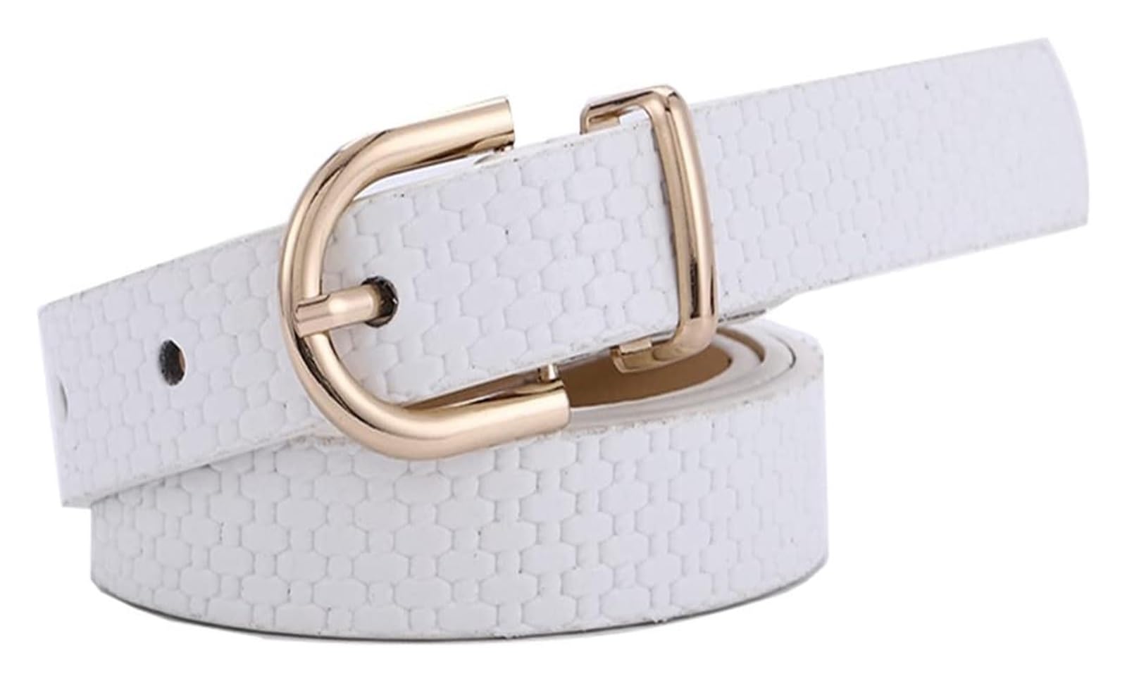 dfEDRd Ladies Waist Belt, 105cm Women Thin Leather Belts Minimalist Style Rosegold Buckle Candy Color Classic Waistband(White)