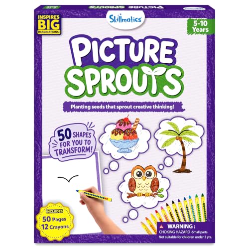 Image of Skillmatics Picture Sprouts - Complete the Picture Art Kit for Kids, 50 Drawing & Colouring Activity Pages, 12 Retractable Mess-Free Crayons, Screen-Free Travel Toy, Gift for Girls & Boys Ages 5-10