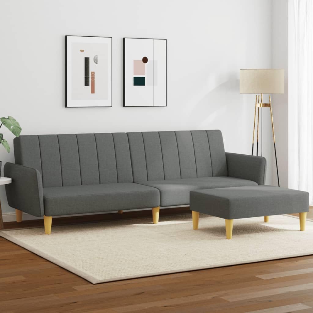Divano Letto 2 Posti con Poggiapiedi Grigio Scuro in Tessuto,Divano da Soggiorno,Divano di Design Moderno,Divano Letto 2 Posti Economico -3216247