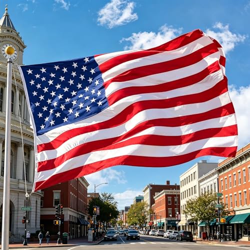 Large American Flag for Outside - Heavy Duty Embroidered Stars & Sewn Stripes USA Outdoor US Flag with Brass Grommets Weather Resistant 210D Oxford Fabric for House Porch Garden (3x5 FT)