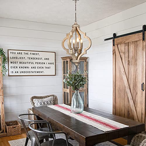 Mixuelier Rustic Farmhouse Chandelier Hanging Light Fixture 4-Light Chandelier For Dining Room Entryway Kitchen Island Foyer Bedroom Living Room Retro Wood And Metal Finish #TOP1