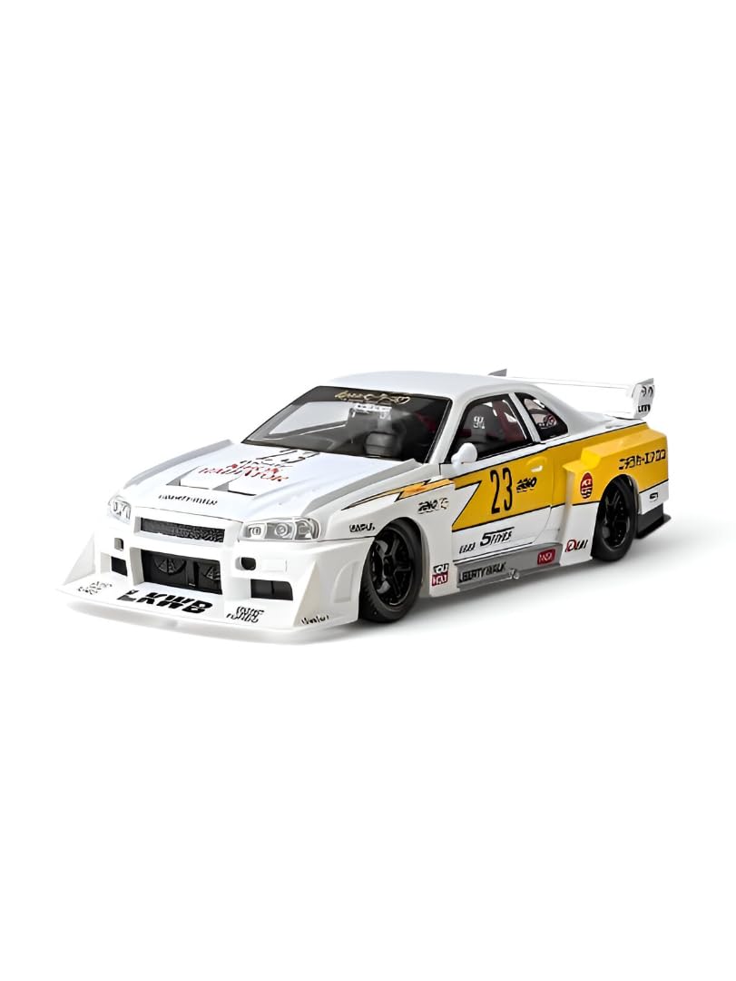 White - Nissan Skyline GTR R34 LBWK Die-Cast Model Car, Premium