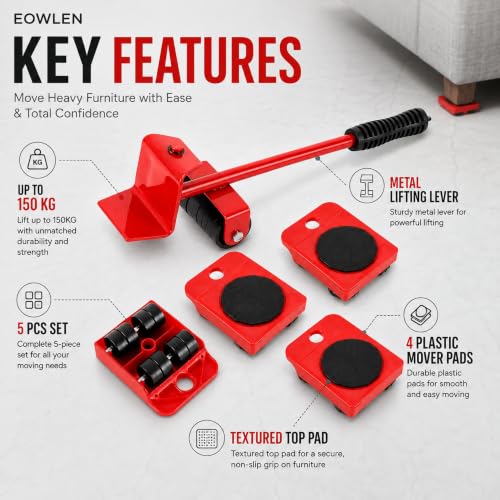 Image of Heavy Furniture Mover Lifter Shifting Tool Set with 4 Roller Pads, 360 Rotating Furniture Moving Wheels, Lever Lifter for Sofa, Bed, Wardrobe, Cabinet, Refrigerator, Washing Machine & Home
