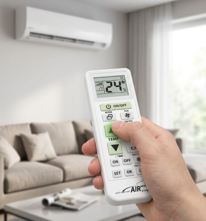 Unitronic Air Simply Universal-Fernbedienung für Klimaanlagen, große Tasten, automatische Suche nach 4000 Codes, Wandhalterung
