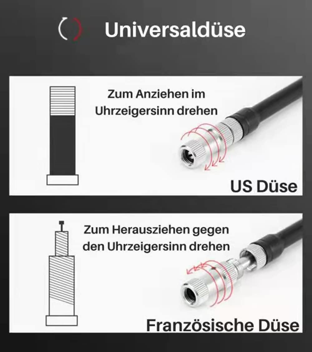E-Bike Fahrradpumpe Barometer Dämpferpume Hochdruck Luftpumpe Gabel Pumpe Fahrrad Ventilpumpe Schrader-Ventil Presta-Ventil 300 PSI (20 Bar) Druckleistung Druckknopf-Entlüftungsventil
