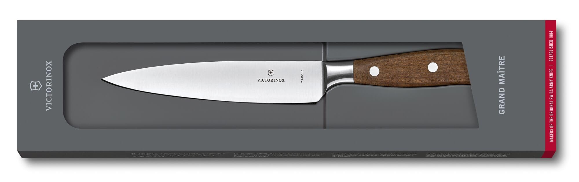 Victorinox Grand Maître, Profi Tranchiermesser, Extra Scharfe Klinge, gerader Schliff, 15 cm, Edler Holzgriff, Rostfreier Stahl, braun