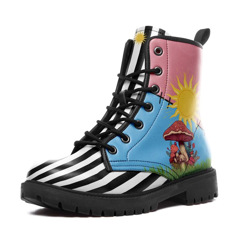 Image of Fashion Ankle Boots For Men Women Floral Mushroom Star Trendy Lace Up Unisex Booties Combat Trendy Street Wear Boots
