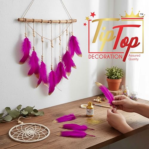 Image of Premium Gold Dipped Medium Goose Feathers Quills (10 Pieces) (7-8 inch) (Dark Pink)