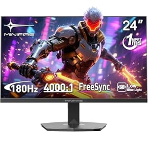 Minifire 24 Inch 180Hz Gaming Monitor, Full HD 1080p VA Panel, 4000:1 Contrast, 1ms MPRT, Free-Sync, sRGB 110%, DCI-P3 80%, Anti-Bluelight, HDR, VESA 75x75mm, HDMI & DP (MFG24F4L)