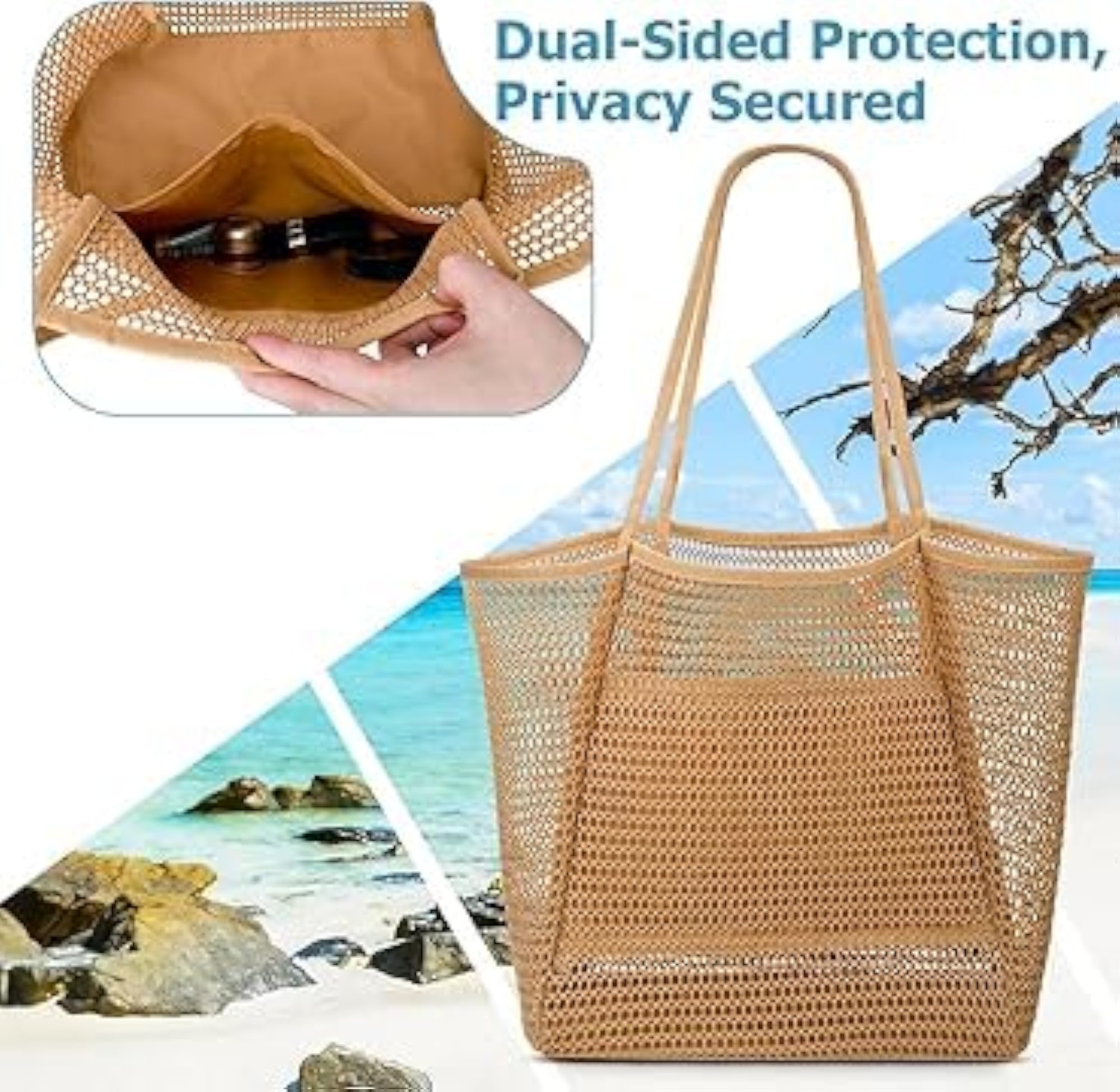 Women's Sandproof Mesh Beach Tote Bag for Summer