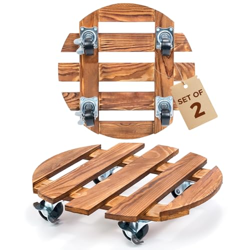 Bamworld 2 pack Plant Trolley Heavy Duty Plant Caddy with Wheels 12 Inch Rolling Plant Stand with 360 Swivel Lockable Casters for Heavy Duty Plant Pots Indoor Outdoor Dark Brown
