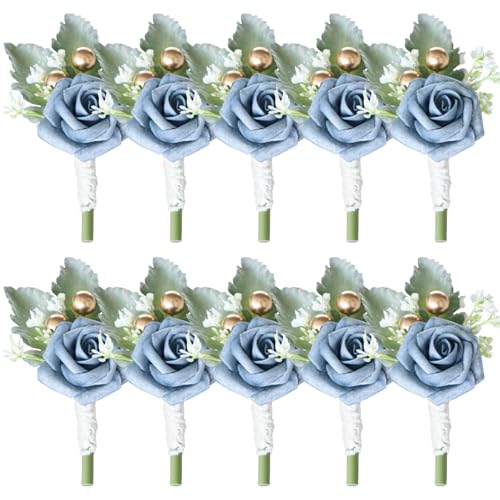 Rosa azul boutonniere de hombre para boda con pin y clip accesorios de solapa pack 10