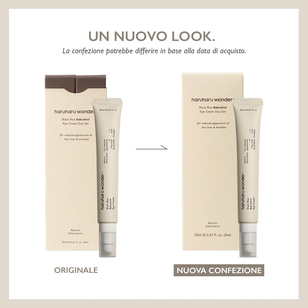 haruharu wonder Black Rice Bakuchiol Eye Cream, Leviga le linee sottili e le zampe di gallina, riduce gonfiore e occhiaie, trattamento leggero per il giorno e la notte, 20ml