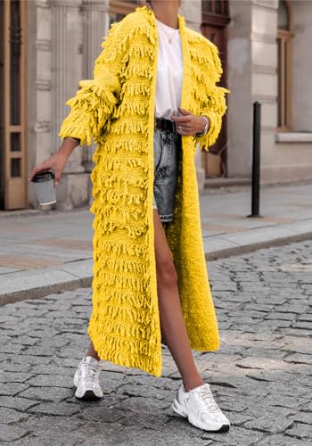 SHINFY Women's Open Front Cardigan Sweaters 2023 Fall Tassel Fringe Cable Knit Crochet Maxi Long Duster Cardigans Outerwear2